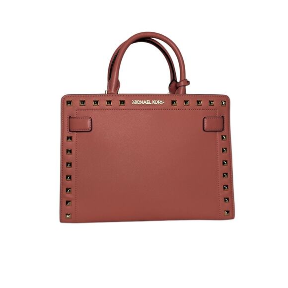 Michael Kors Rayne Studded Saffiano Leather Satchel – Peach - Picture 1 of 8